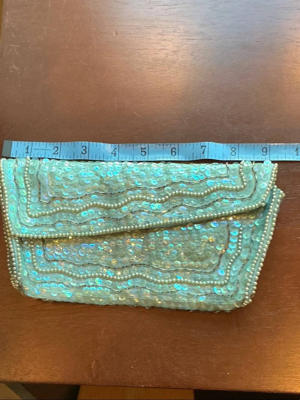Turquoise LA Regal  Sequin & Pearl Trim VINTAGE Clutch